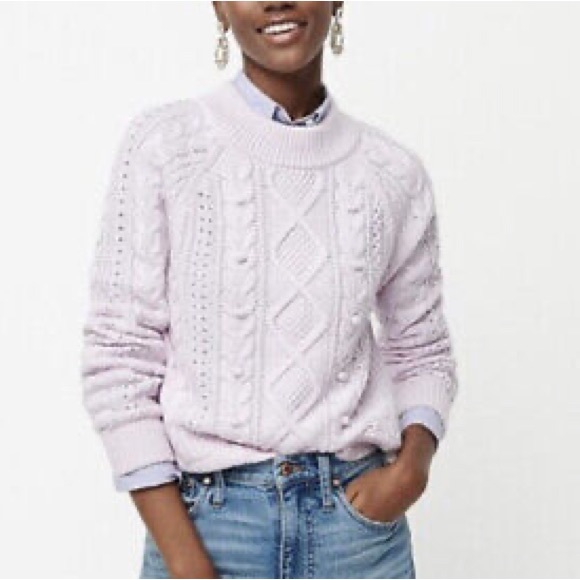 NWT J. Crew Pom Pom Cable Knit Mock Neck Sweater Vintage Lilac Women’s XS *FLAWS - Picture 2 of 13